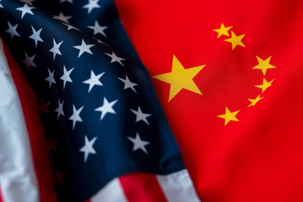 Bandeiras dos EUA e da China entrelaçadas