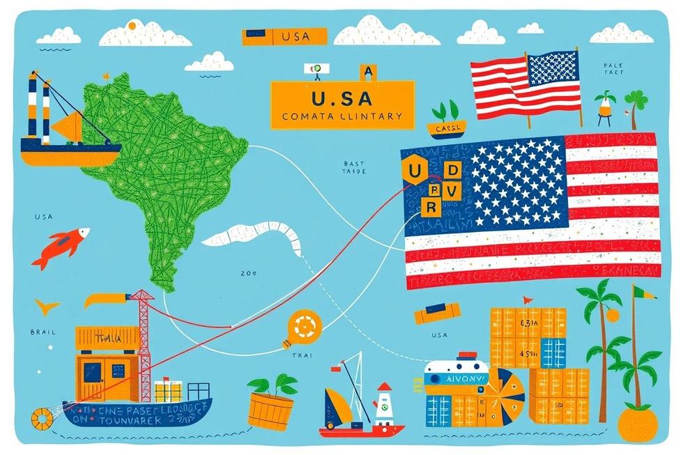 Ilustração da interação econômica entre Brasil e EUA.