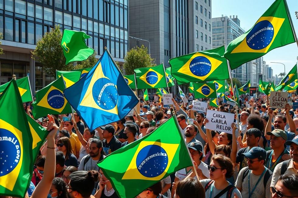 Engajamento político em Brasília com pessoas demonstrando apoio e oposição.