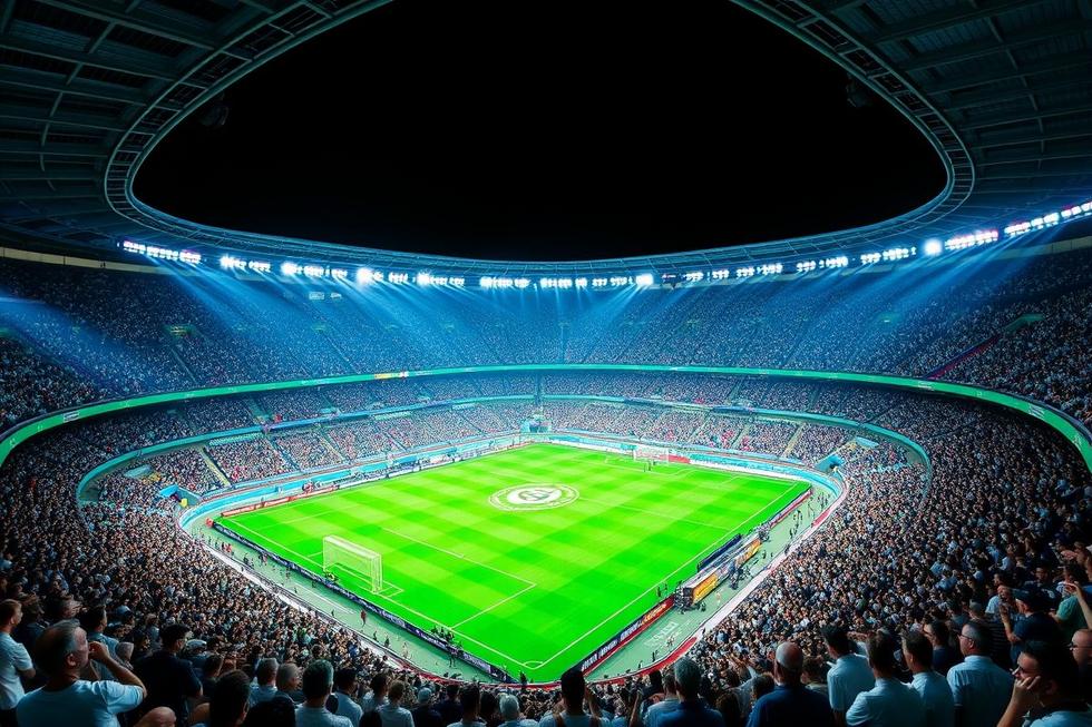Estádio do Palmeiras lotado de torcedores emocionados.
