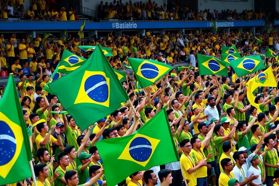 Torcedores animados apoiando sua equipe no estádio.