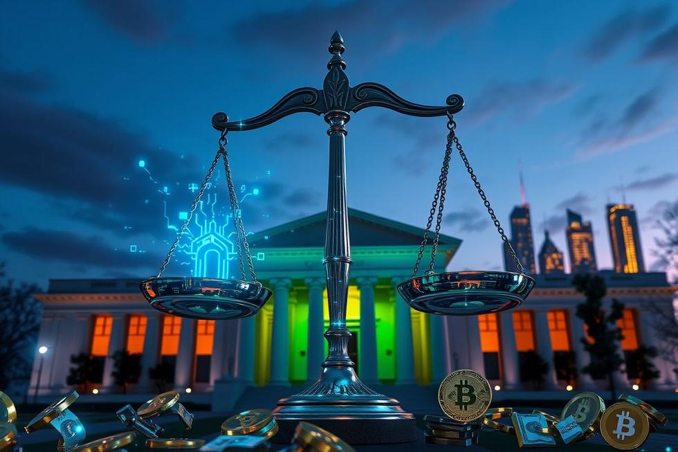 Representação visual da interseção entre justiça e tecnologia.
