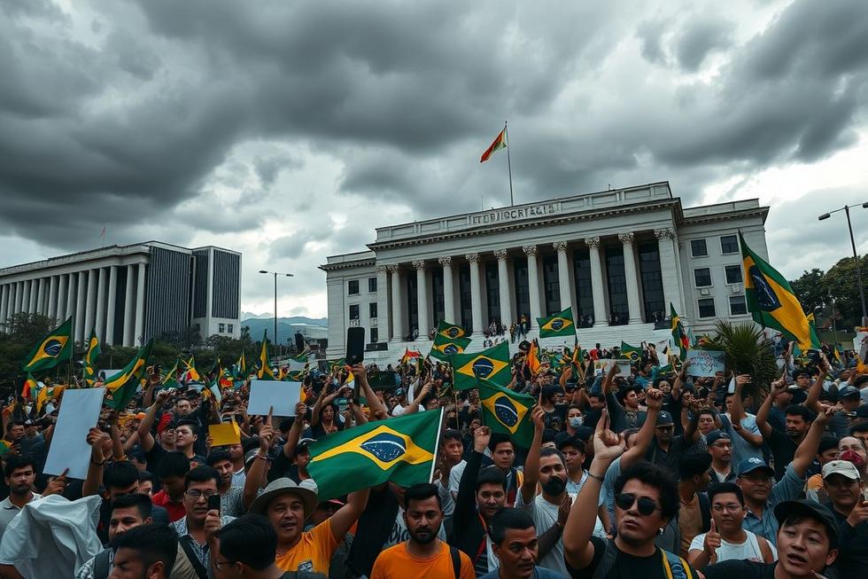 Protestos e manifestações políticas no Brasil, simbolizando a atmosfera política durante a era de Maluf.