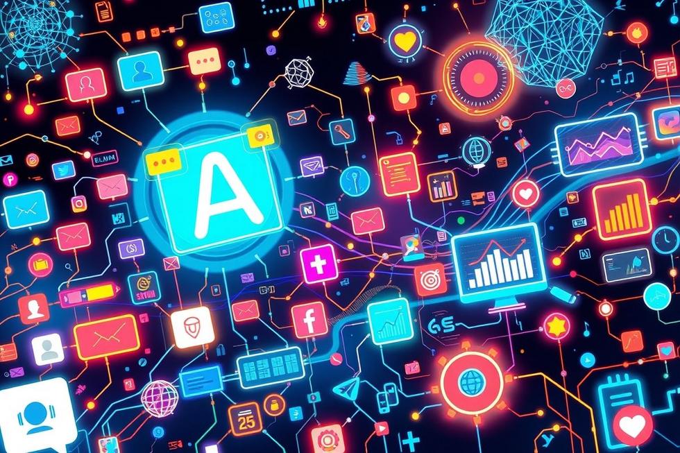 Ilustração do impacto dos agentes de inteligência artificial na comunicação digital.
