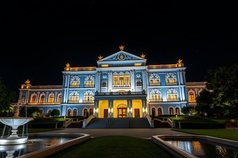 Palácio da Alvorada iluminado à noite.