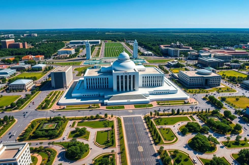 Vista aérea de Brasília destacando o STF e prédios do governo.