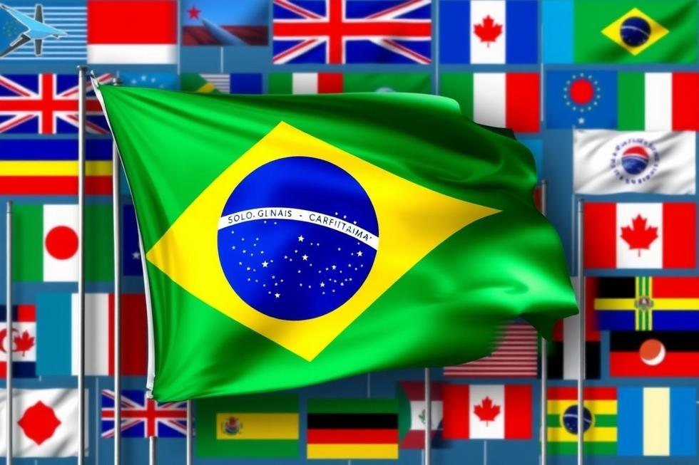 Bandeira do Brasil ao lado de bandeiras de países internacionais.