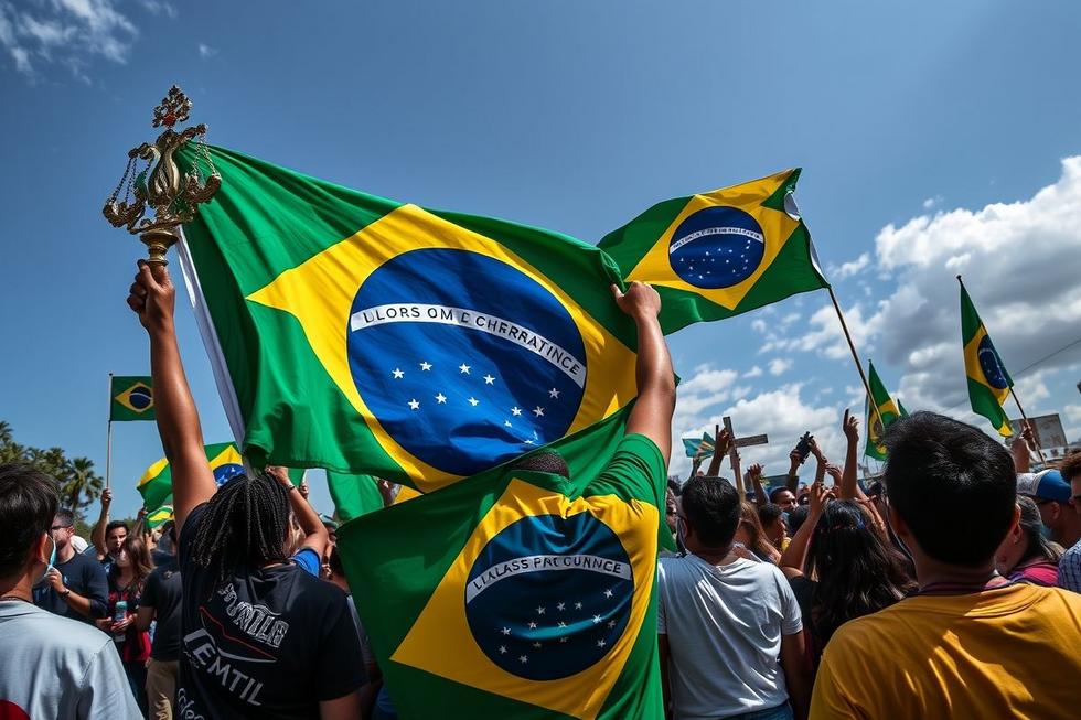 A depiction of Brazilian citizens united for justice and solidarity.