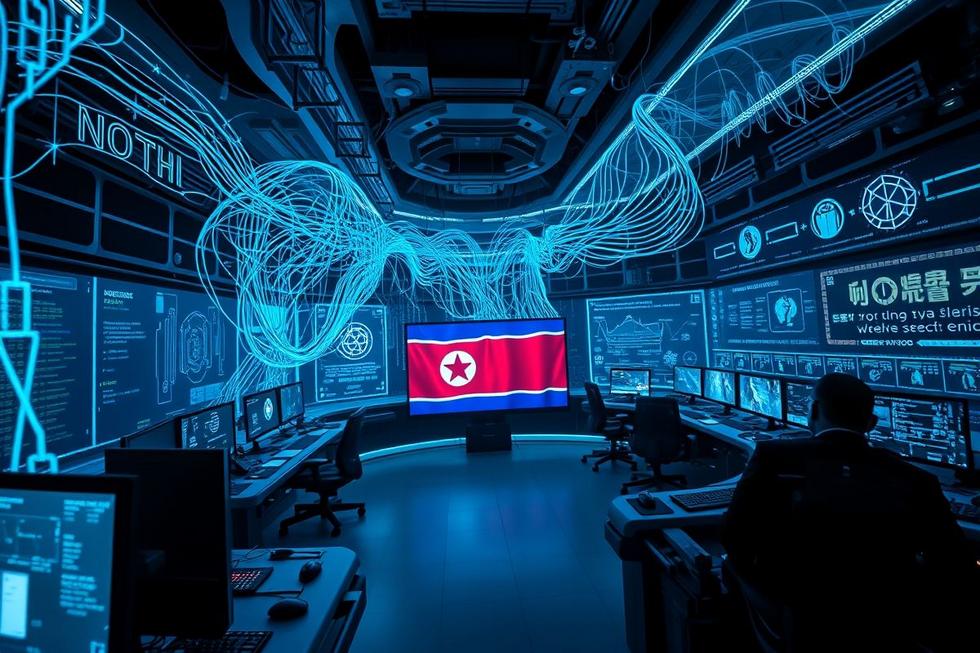 Imagem representativa da espionagem cibernética da Coreia do Norte.