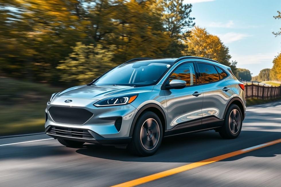 SUV elétrico acessível da Ford em uma estrada limpa.