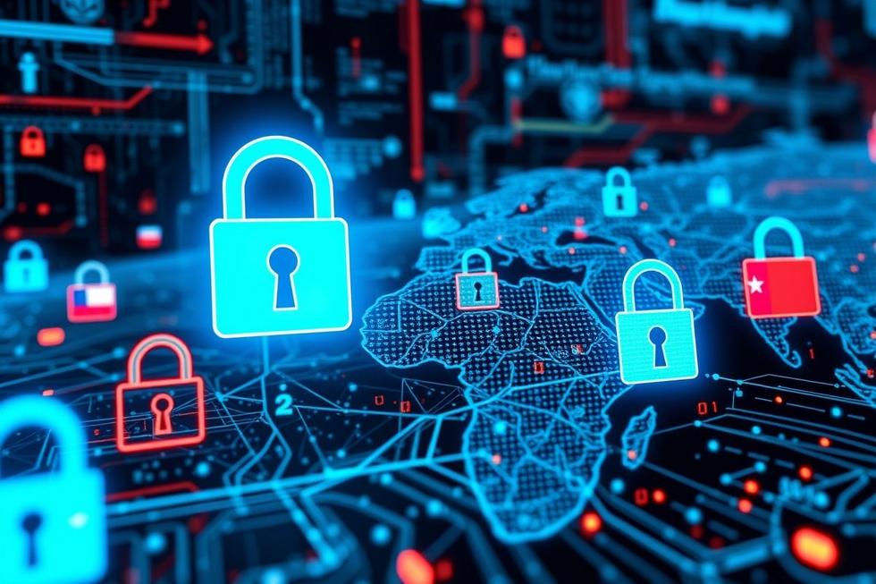 Imagem digital simbolizando a colaboração internacional contra ransomware.