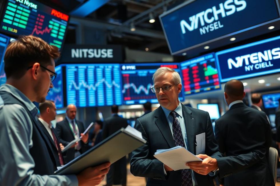 Ambiente financeiro onde investidores discutem IPOs.