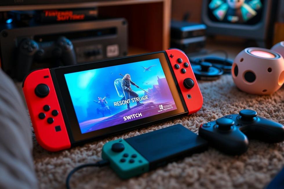 Nintendo Switch exibindo um jogo popular, ilustrando a diversão do console.