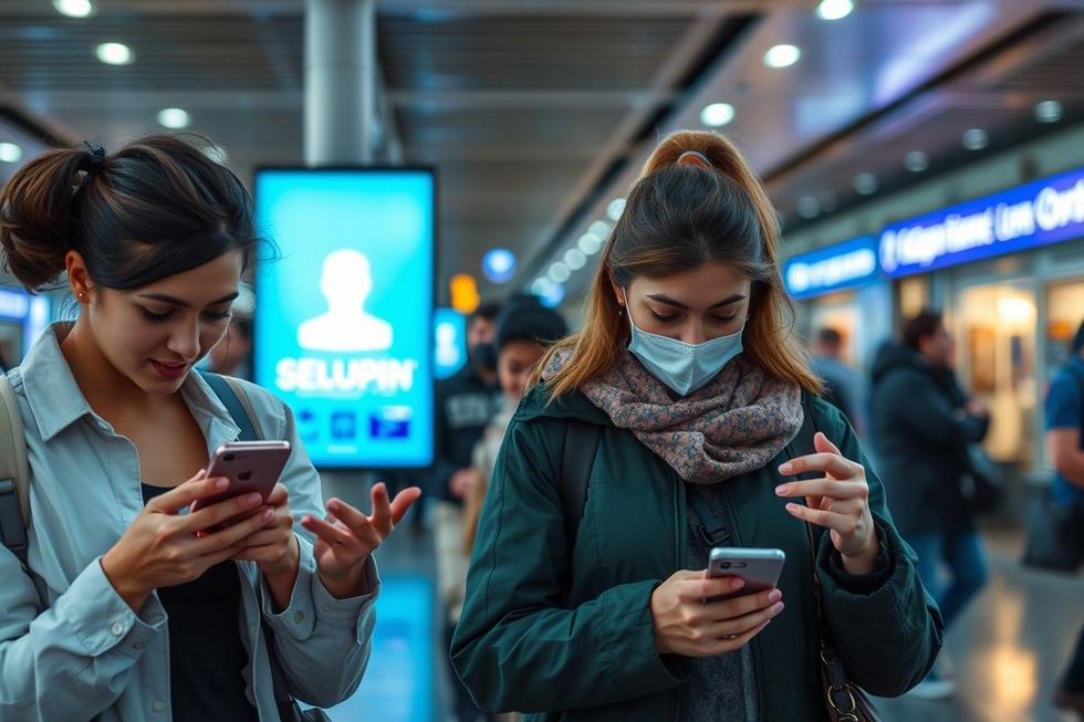 Usuários utilizando Instagram em locais públicos, com ênfase na segurança de seus dados.