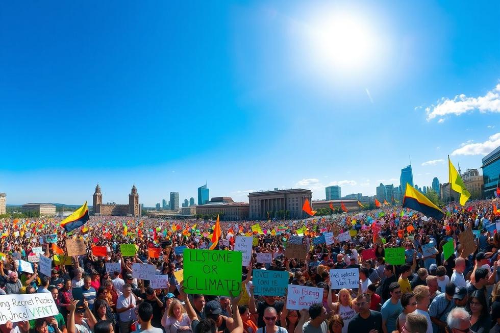 Rally global por ações climáticas e sustentabilidade.