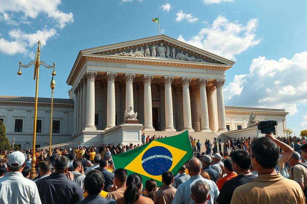 Imagem do Supremo Tribunal Federal com cidadãos observando.