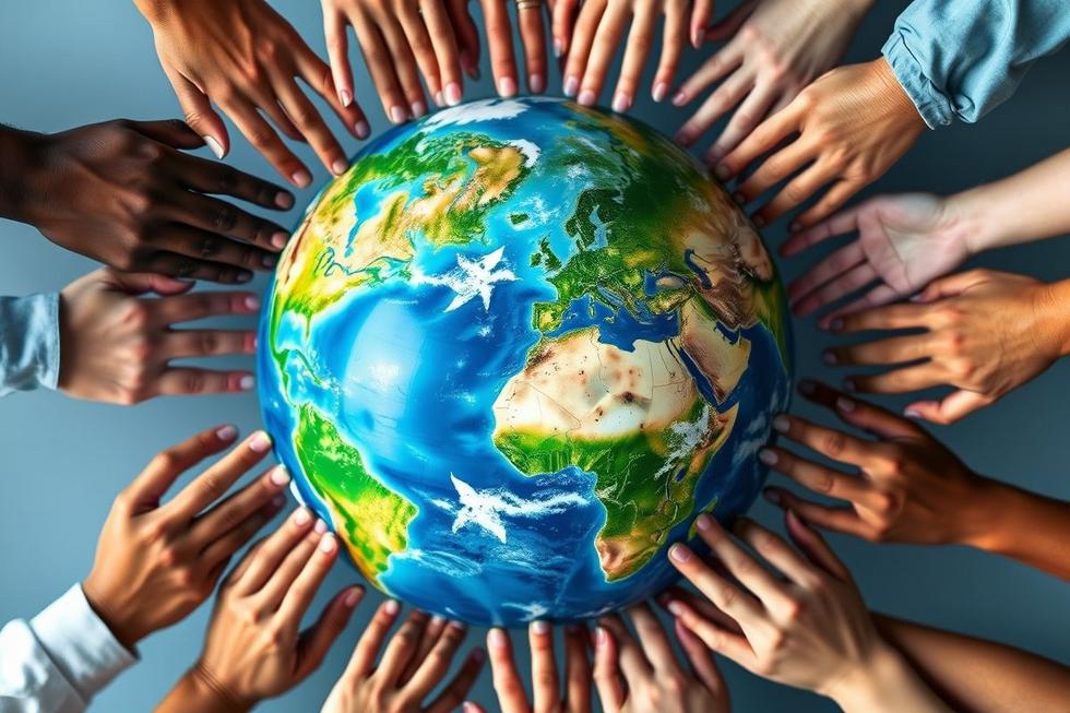 Representação simbólica da unidade global na proteção do planeta.